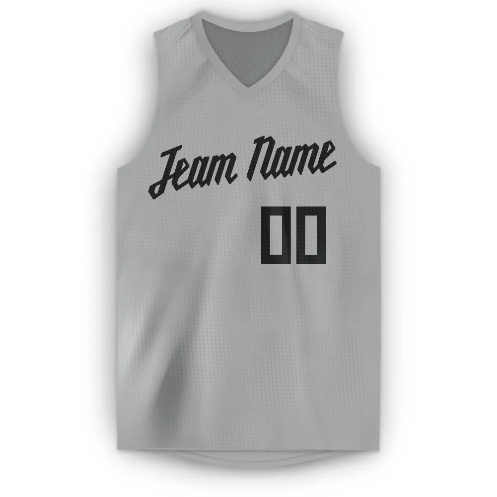 Custom Gray Black V-Neck Basketball Jersey