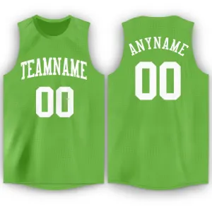 Custom Neon Green White Round Neck Basketball Jersey