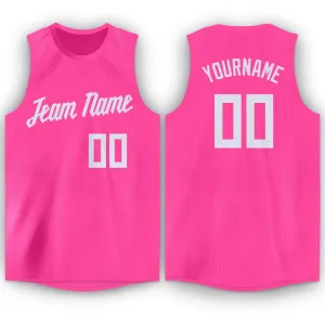 Custom Pink White Round Neck Basketball Jersey