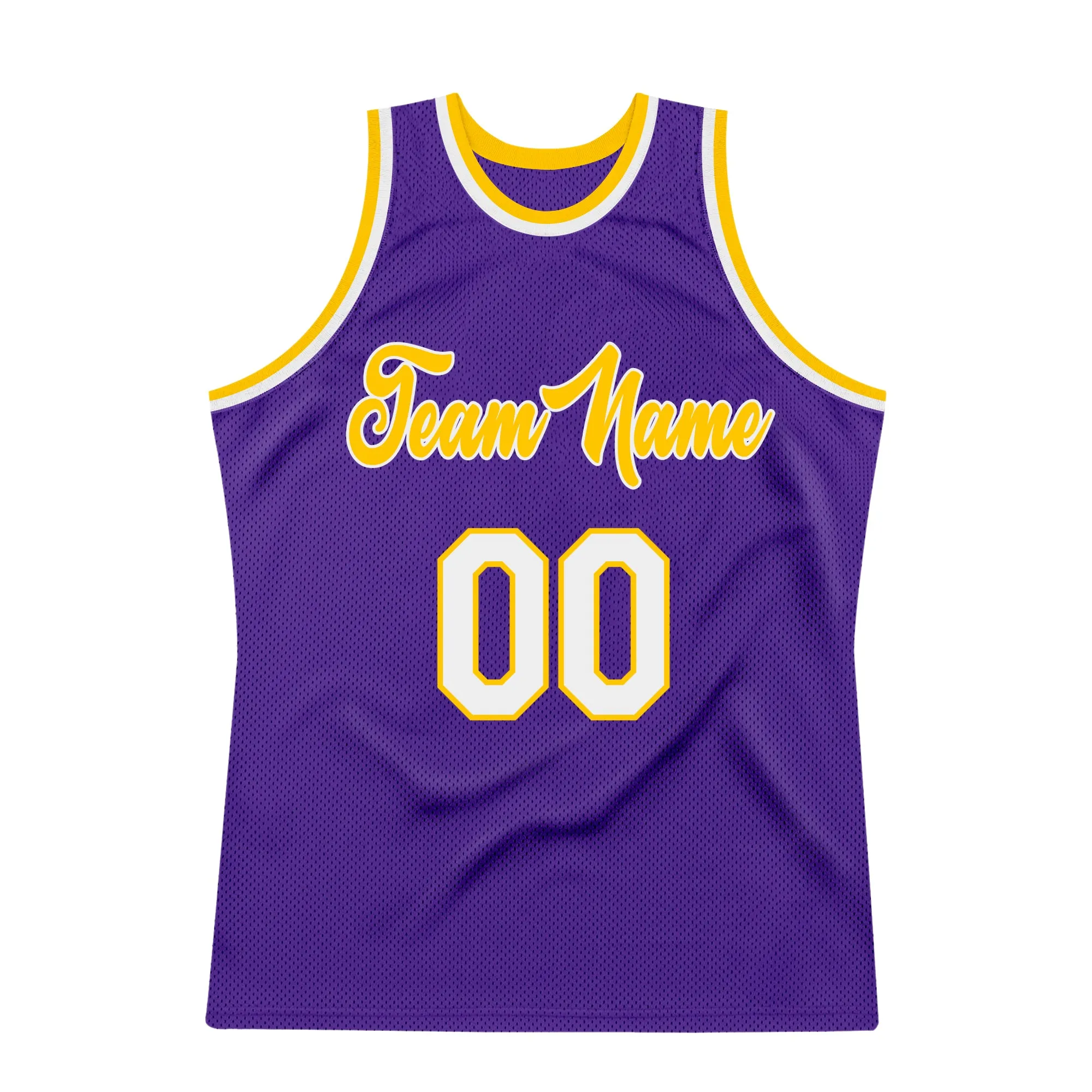 Custom Purple White-Gold Authentic Throwback Basketball Jersey